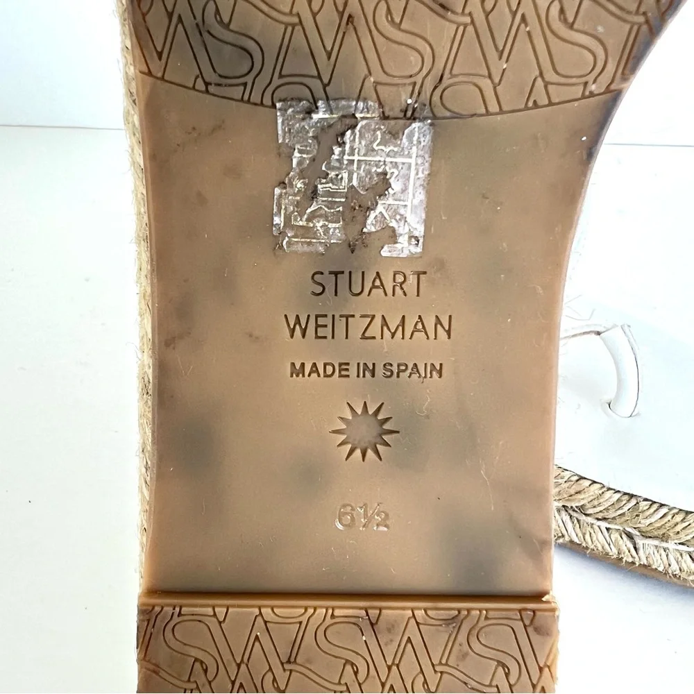 STUART WEITZMAN White Leather Pearl Buckle Thong Slip Espadrille Sandals Sz 6.5